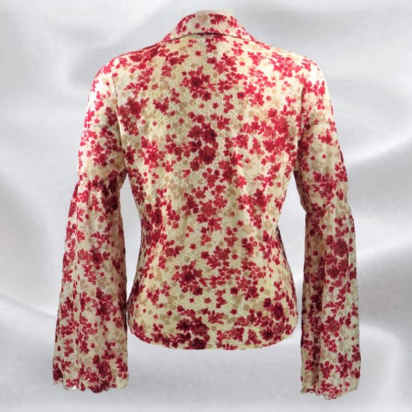INC Petite Red Flower Beige Shirt in Size Large - Picture 3 of 7